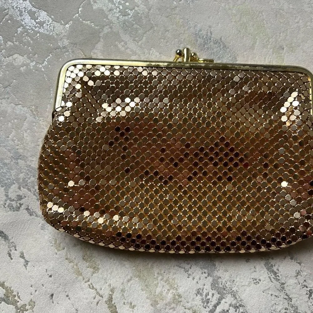 Vintage Chain Mail Gold Metal Metallic Clutch
